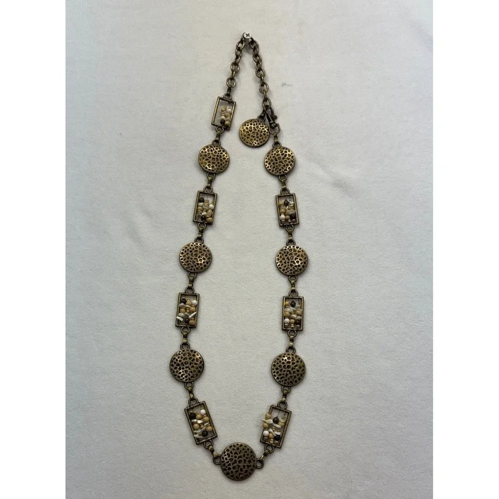 Vintage Gold Tone Geometric Chain Belt Hammered Disc Beaded Boho Adjustable